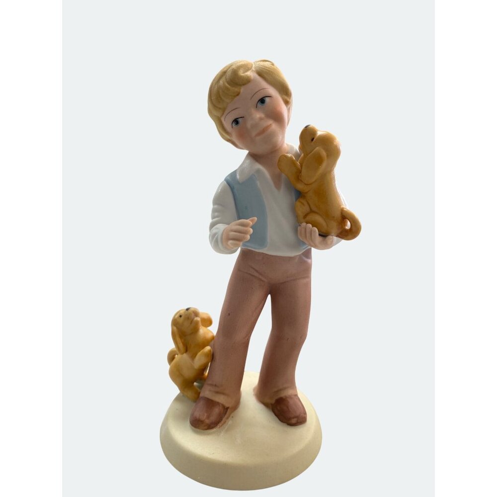 Vintage Avon  Figurine Boy With Puppies "Best Friends" Limited Edition 1981